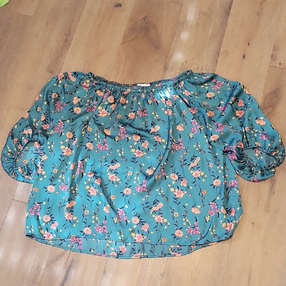 First Love Plus Size 3X Green Floral Top